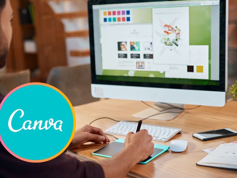 Canva-Logo und Grafik-Design am PC