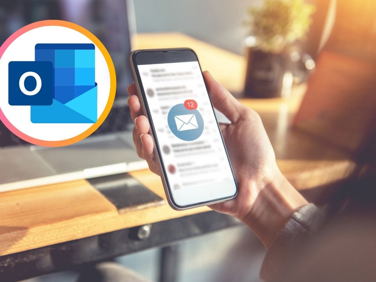 Mailprogramm auf dem Smartphone und das Outlook-Logo