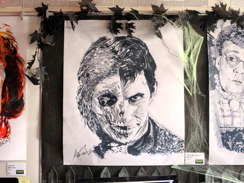 Zeichnung des Chrakters Norman Bates aus dem Film Psycho