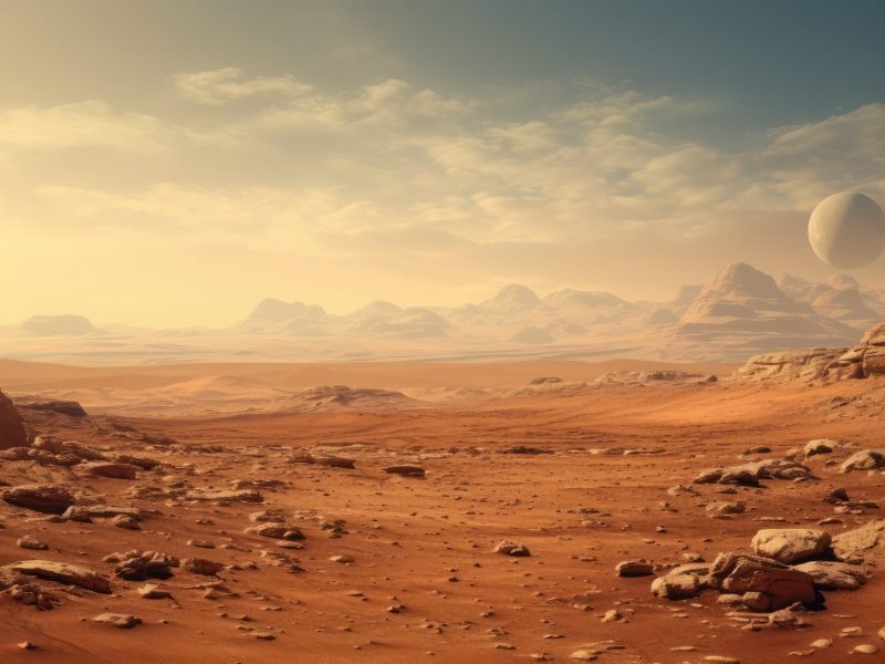 Ansicht einer Mars-Landschaft mit Geröll.