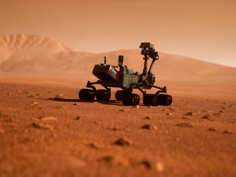 3D-Rendering des Curiosity-Rovers auf dem Mars.