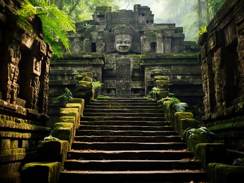 KI-generiertes Bild eines Maya-Tempels im Dschungel.