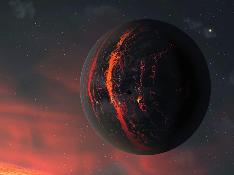 Ki-generiertes Bild eines Planeten, dessen Inneres von Magma durchzogen ist.