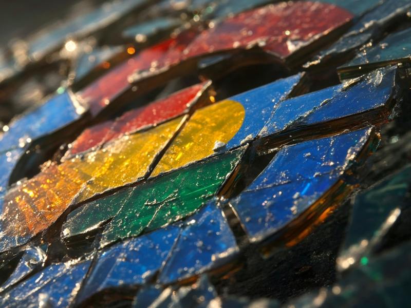 Google-Logo hinter zersprungenem Glas