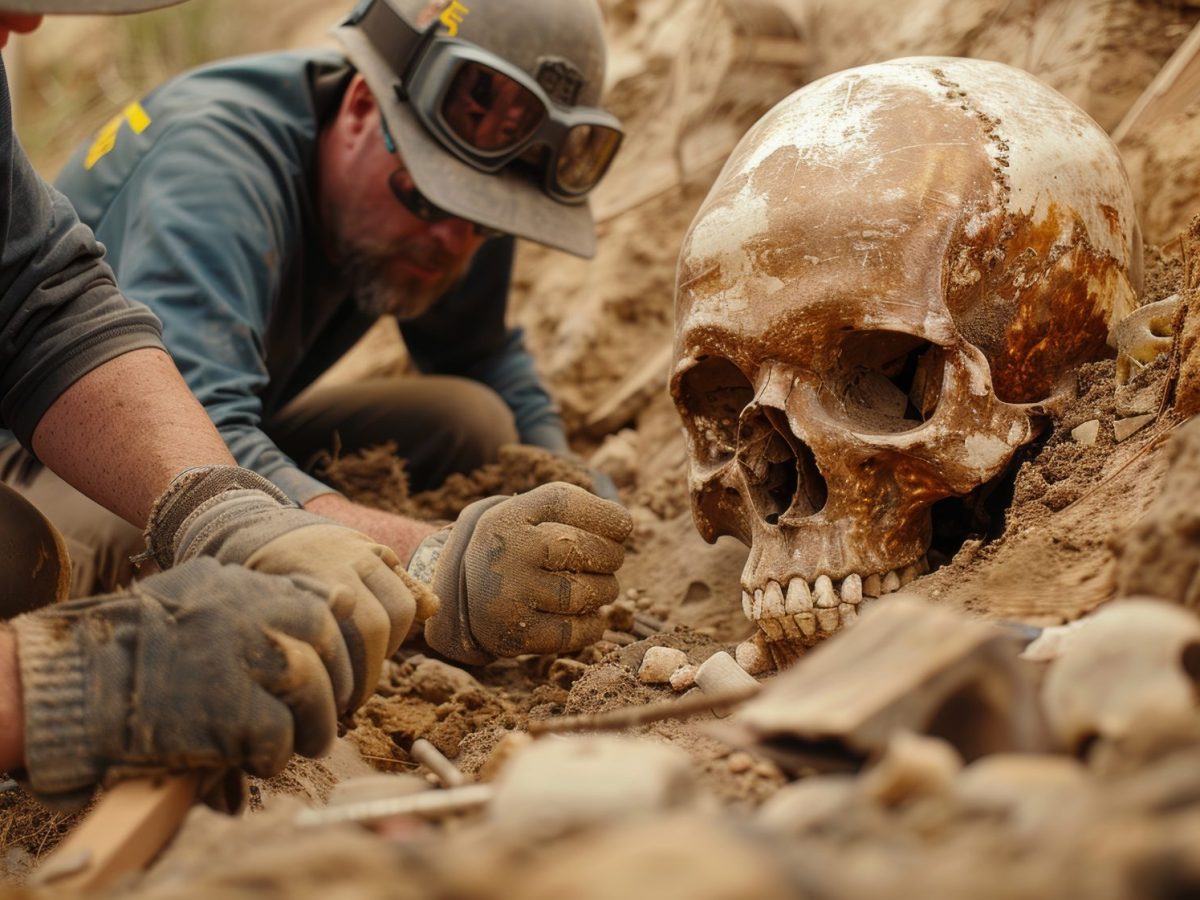 Männer arbeiten an einem archäologischen Fund.