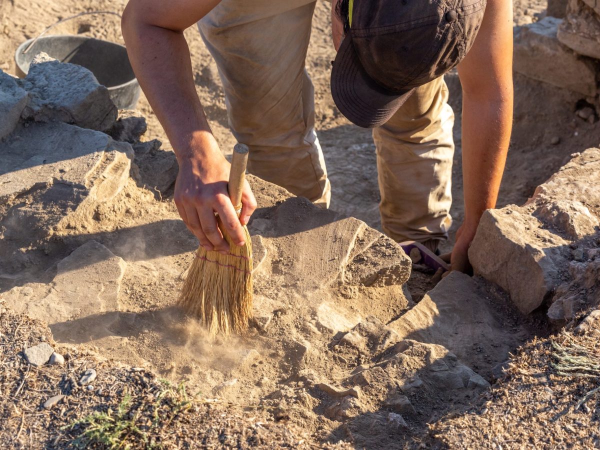 Person arbeitet an einem archäologischen Fund.