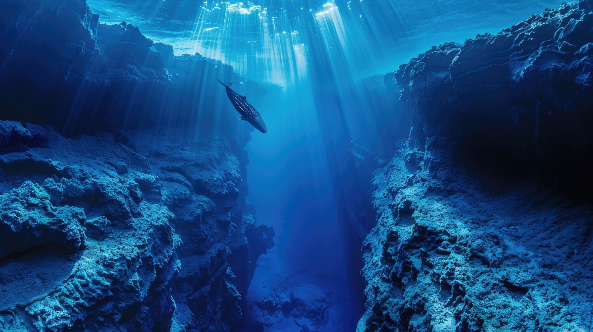 KI-generiertes Bild eines Grabens unter Wasser der in die Tiefe fÃ¼hrt.