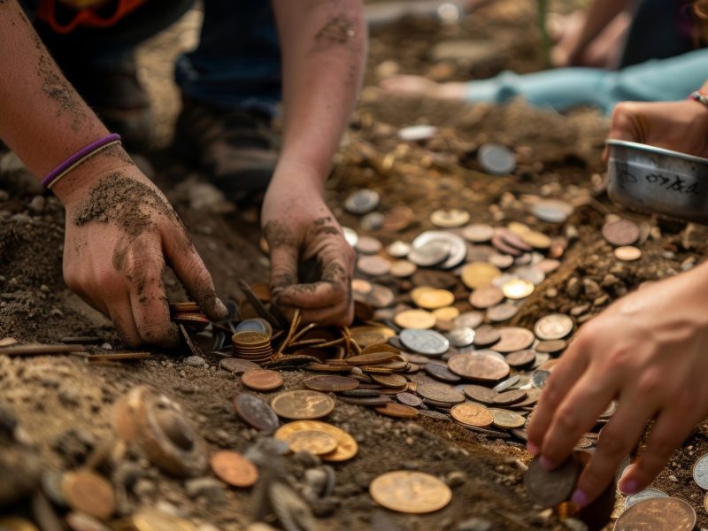 Hände arbeiten an einem archäologischen Fund.