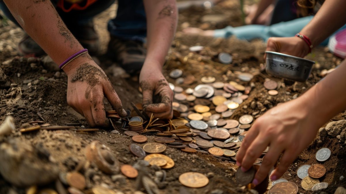 Hände arbeiten an einem archäologischen Fund.