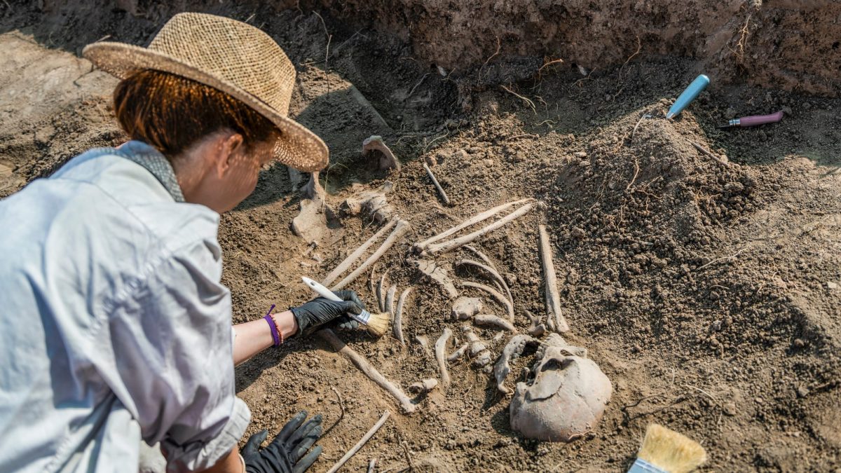 Forscherin arbeitet an einem archäologischen Fund