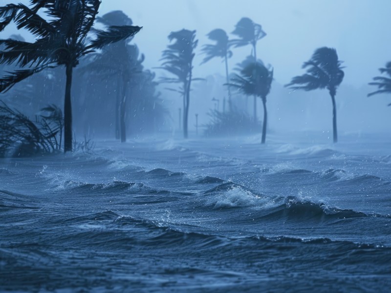 Sturm an einem Palmenstrand.