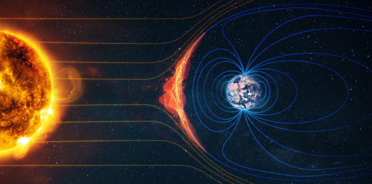 Magnetfeld der Erde schützt für kosmische Strahlung. Computer-Grafik.