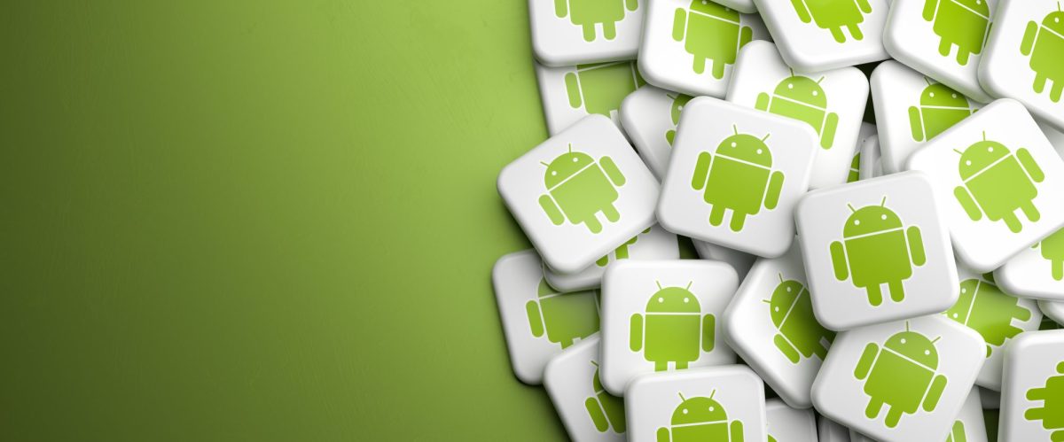 Android-Logos auf grÃ¼nem Hintergrund.