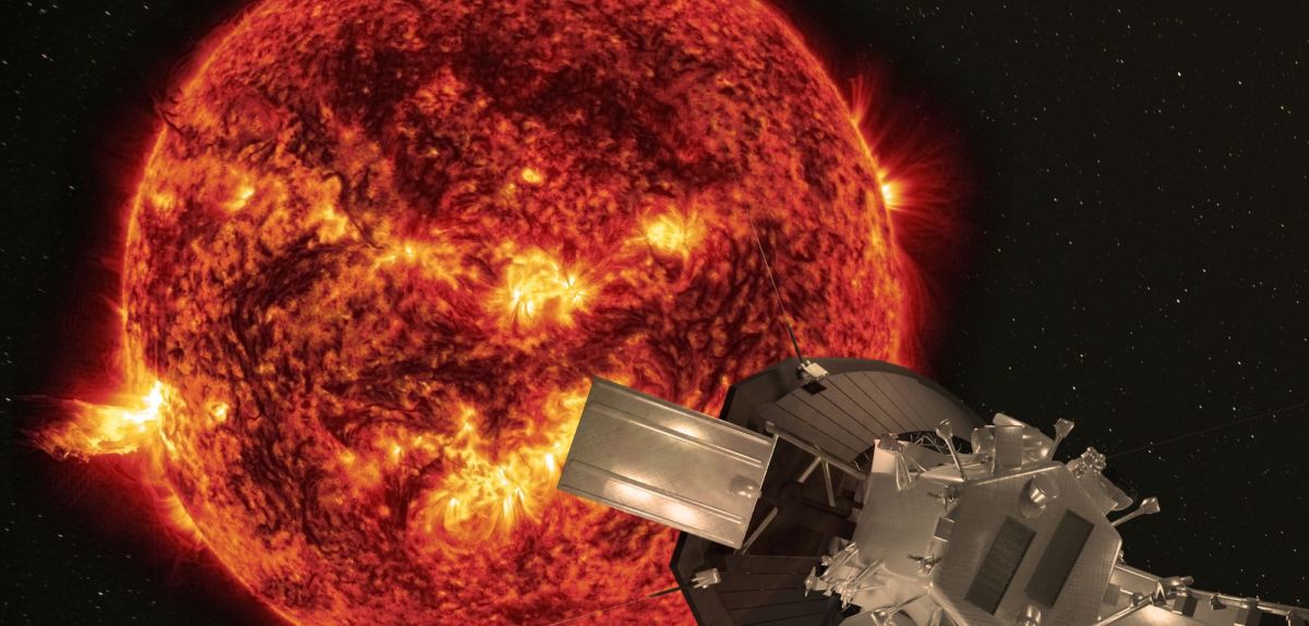 Illustration der Parker Solar Probe vor der Sonne