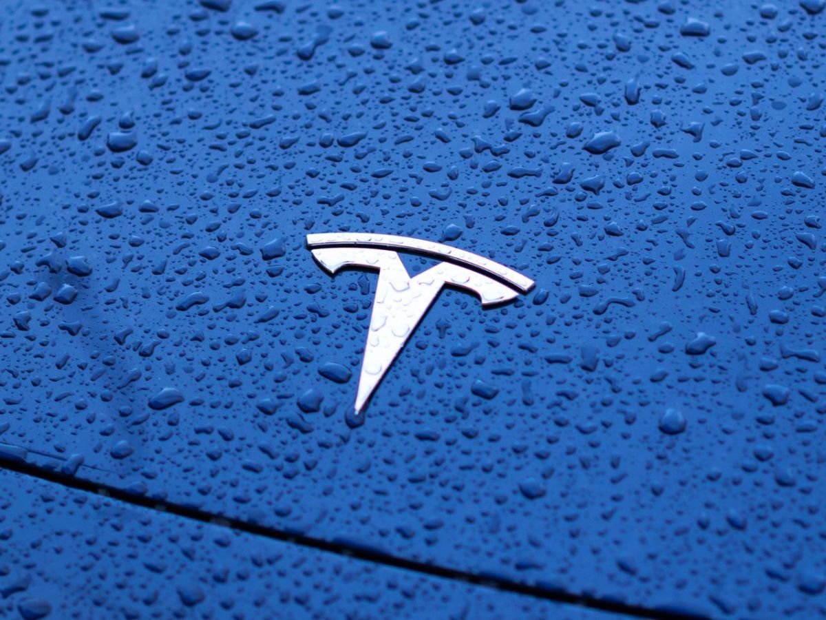 Tesla-Logo auf einer Motorhaube