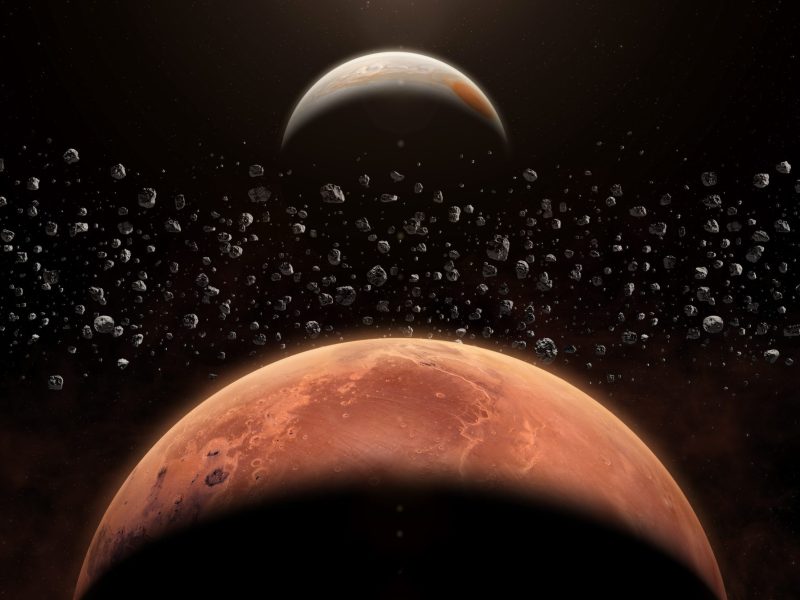 KI-generiertes Bild des AsteroidengÃ¼rtels zwischen Mars und Jupiter.