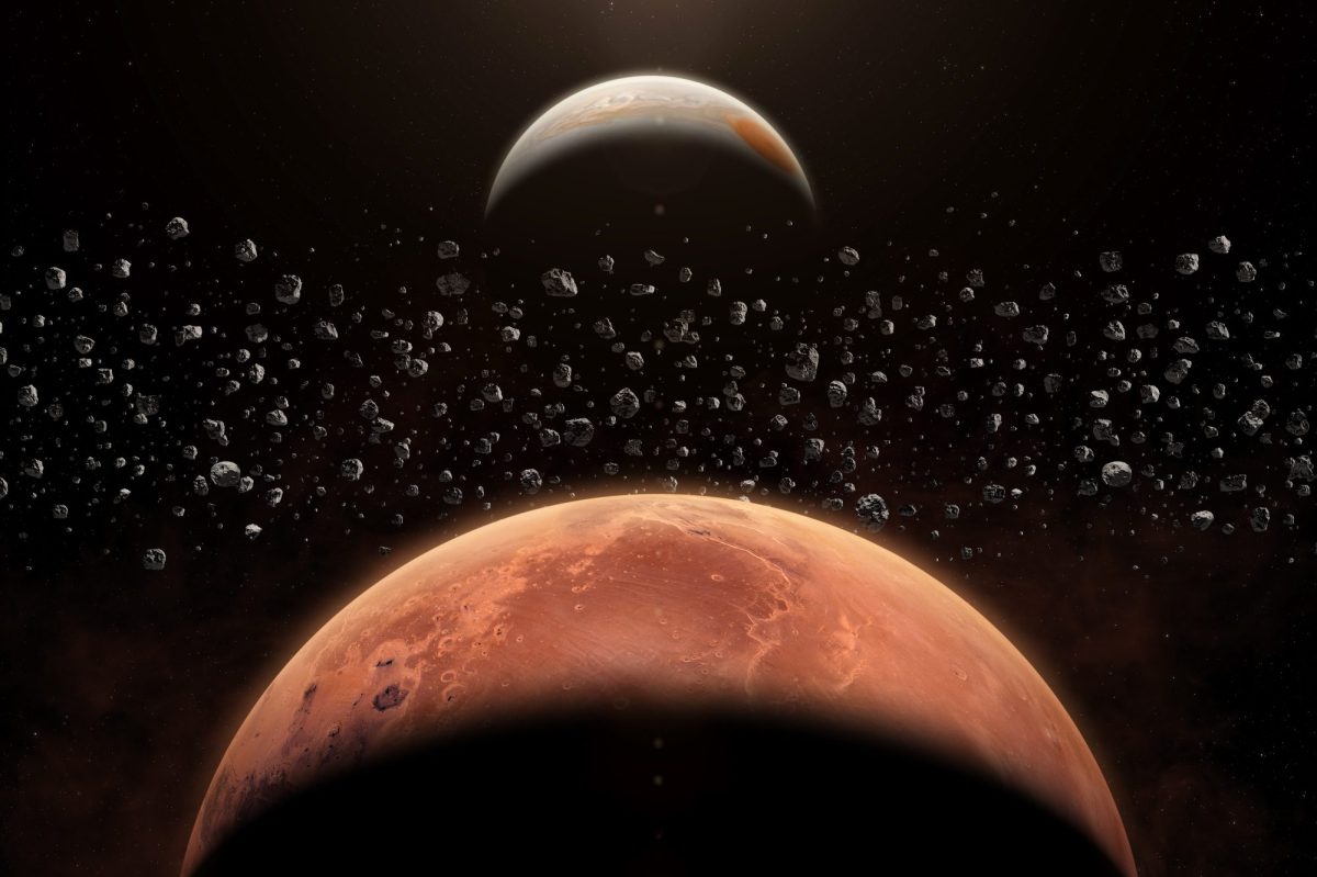 KI-generiertes Bild des AsteroidengÃ¼rtels zwischen Mars und Jupiter.