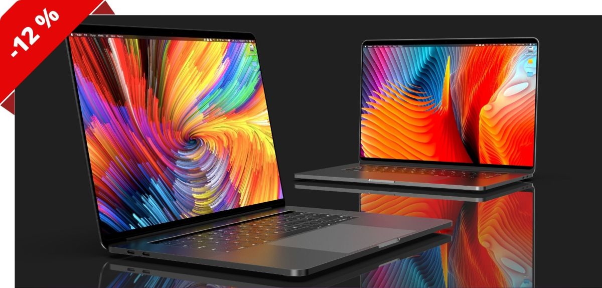 Zwei aufgeklappte Apple MacBook Pro.