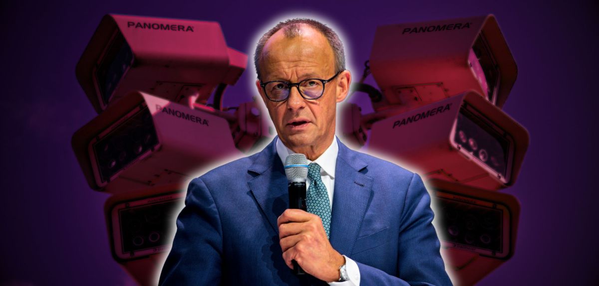 Friedrich Merz vor Ãœberwachungskameras