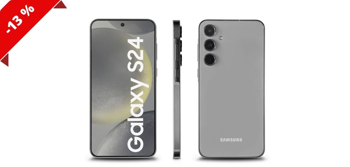 Samsung Galaxy S24 abgebildet von vorne, hinten und der Seite.