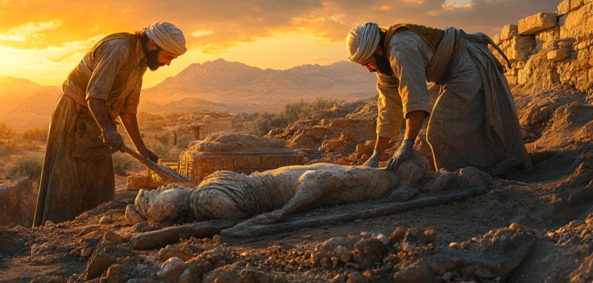 MÃ¤nner graben an einem archÃ¤ologischen Fund (KI-generiertes Bild).