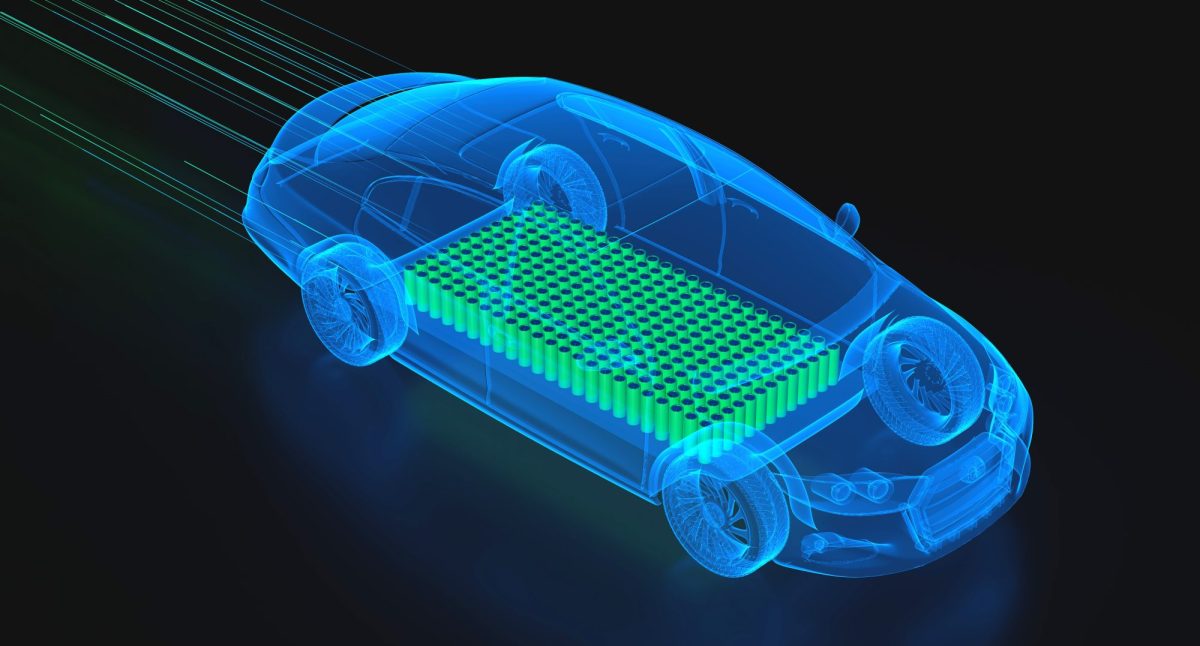 Computermodell eines Elektroautos.