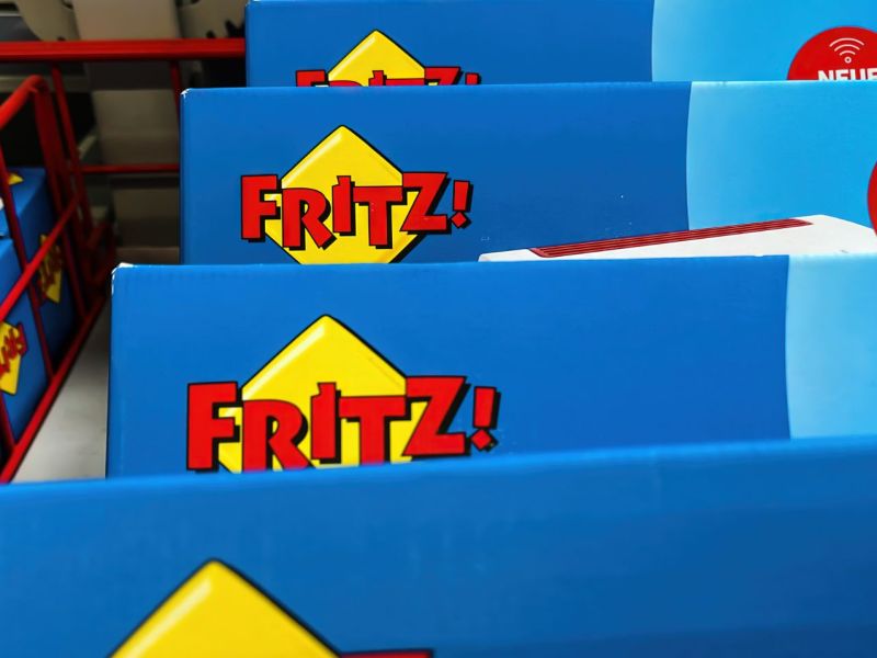 Verschiedene FritzBox-Verpackungen in einem GeschÃ¤ft